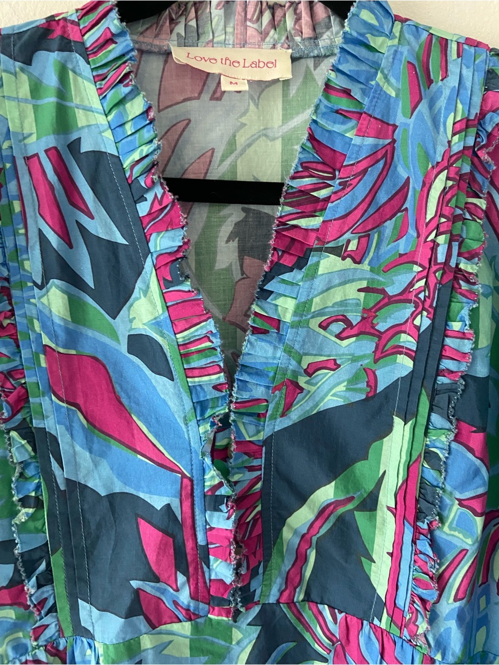 Love the Label Tropical Print Ruffle Blouse Top Boho Puff Sleeve Size M - Picture 3 of 13